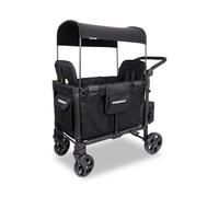 WONDERFOLD W2 Elite Pro - Cochecito plegable con asientos con arneses de 5 puntos, mango de empuje ajustable y toldo ajustable, color negro azabache