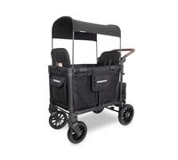 WONDERFOLD W2 Luxe Pro - Cochecito plegable con asientos con arneses de seguridad de 5 puntos y toldo ajustable, color negro azabache
