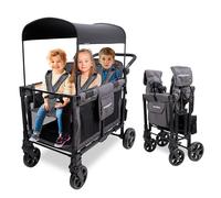 WONDERFOLD W4 Elite Pro - Cochecito plegable con asientos con arneses de 5 puntos, mango de empuje ajustable y toldo ajustable, gris carbón