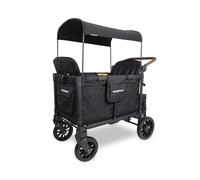 WONDERFOLD W4 Luxe Pro - Cochecito plegable con asientos con arneses de seguridad de 5 puntos y toldo ajustable, color negro azabache