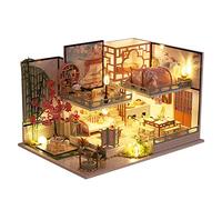 Wonderful - Casa de juguete en miniatura de madera de estilo chino 3D para casa de muñecas, rompecabezas, regalo, casa de música, modelo con luces LED y protección contra el polvo