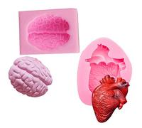 WonDerfulC - 2 moldes de silicona con forma de corazón y cerebro humanos en 3D para hacer tu propio chocolate, pudín de chocolate, aromaterapia, Halloween, sorpresas, órganos