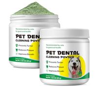 Wonderfulife Paquete de 2 polvos dentales naturales para eliminar placas, polvo ambientador de aliento de perro con probióticos para sarro y mal aliento, limpieza de dientes fácil de formular, para