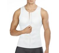 Wonderience Camisetas de compresión para hombre, camisetas adelgazantes para moldear el cuerpo, entrenador de cintura, chaleco sin mangas con cremallera, Blanco, Large
