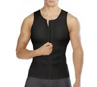 Wonderience Camisetas de compresión para hombre, camisetas interiores adelgazantes para moldear el cuerpo, entrenador de cintura, chaleco sin mangas con cremallera, Negro -, Small