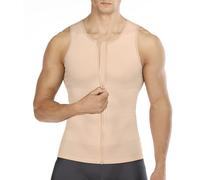 Wonderience - Camisetas de compresión para hombre, camisetas interiores moldeadoras adelgazantes, entrenador de cintura, camiseta sin mangas, chaleco con cremallera, Beige, X-Large