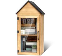 Wonderjune Caja de biblioteca al aire libre de doble cubierta, caja de intercambio de literatura, gabinete de madera, impermeable, almacenamiento de libros para bricolaje, vecindarios, comunidad y