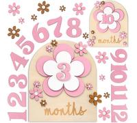 Wonderjune Juego de 26 tarjetas mensuales de hito para bebé, 7 x 6 pulgadas, discos mensuales de madera, círculos de madera, signo de bebé de un mes para niña (flor)