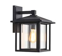 wonderlamp - Aplique de pared exterior Avenida, 1xE27, Máx. 60 W, IP 23, Aplique Vintage, forma de Farol con cristal, Negro