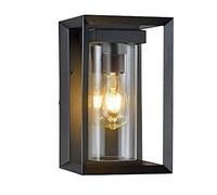 wonderlamp - Aplique de pared exterior Road, 1xE27, Máx. 60 W, IP 23,Aplique pared Vintage, Rectangular con cristal, Negro
