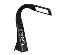 wonderlamp - Flexo escritorio LED con reloj, Pipo, Lámpara de escritorio Táctil, 5W con Intensidad Luz Regulable, Cuero Negro