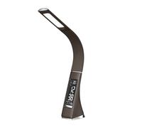 wonderlamp - Flexo escritorio LED con reloj, Pipo, Lámpara de escritorio Táctil, 5W con Intensidad Luz Regulable, Cuero Marrón