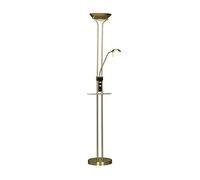 wonderlamp Lámpara de pie LED Olimpia (18W+5W). Brazo flexible para lectura. Luz regulable con repisa cristal y cargador USB, color cuero