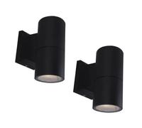 wonderlamp Pack 2 - Aplique de pared exterior/Interior Chill, IP44, Lámpara Exterior Moderno, Cilíndrico, Negro, 1 Luz GU10