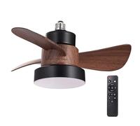wonderlamp Ventilador Bombilla LED Debu Negro+Madera rosca E27 CCT 3000-4000-6000K Dim, Intensidad Regulable 15W, Silencioso