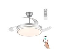 wonderlamp Ventilador con aspas retráctiles, Smart control APP y Mando a distancia, Ventilador de techo con luz LED 72W Miso Evo Plata, Memoria de encendido, 3 CCT, Intensidad Regulable, Silencioso
