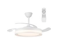 wonderlamp - Ventilador de techo con aspas retráctiles Nestera Eco Blanco, Ventilador de techo con luz y mando 45W CCT Dim 3000-4000 - 6000K