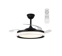 wonderlamp - Ventilador de techo con aspas retráctiles Nestera Eco Negro, Ventilador de techo con luz y mando 45W CCT Dim 3000-4000 - 6000K