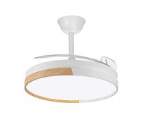 wonderlamp - Ventilador de techo con aspas retráctiles, Ventilador de techo con luz LED Arpino Blanco+Madera CCT 3000-4000-6000K, Intensidad Regulable 45W, Silencioso