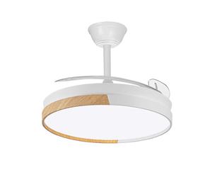 wonderlamp - Ventilador de techo con aspas retráctiles, Ventilador de techo con luz LED Arpino Blanco+Madera CCT 3000-4000-6000K, Intensidad Regulable 45W, Silencioso