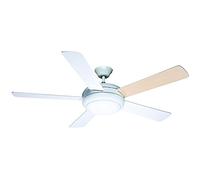 Ventilador de techo con luz Conte Blanco. Mando a distancia con programador incluido. 5 palas de madera contrachapada (Plywood). 3 velocidades. (Bombillas 2xE27 no incluidas). Ø 132 cm.