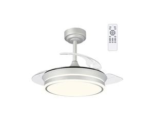 wonderlamp - Ventilador de techo con luz LED, aspas retráctiles Perla Mini, Motor DC muy Silencioso, 3 CCT Regulable 46W gris
