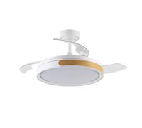 wonderlamp - Ventilador de techo con luz LED, con aspas retráctiles, Nemi Blanco y detalle en Madera 72W con intensidad regulable y CCT 3000-4000-6000K