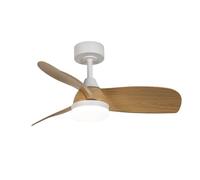 wonderlamp - Ventilador de techo con luz y mando LED 18W Borse Blanco+Madera clara CCT 3000-4000-6000K, Intensidad regulable Con Mando ø90cm
