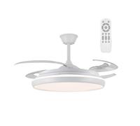 wonderlamp - Ventilador de Techo grande con aspas retráctiles, Silencioso Michu Blanco, Ø120 cm, Motor DC 6 Velocidades, LED 80W 9000 lm Regulable CCT, Mando a Distancia, Modo Verano/Invierno
