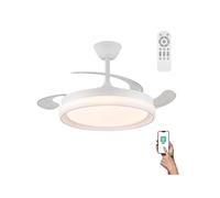 wonderlamp - Ventilador de Techo Silencioso, SMART Control por Mando y App, Nestera Evo Blanco con Aspas Retráctiles Ø106 cm, Motor DC 6 Velocidades, LED 72W 7920 lm Regulable CCT