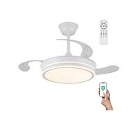 wonderlamp - Ventilador de techo Smart con APP y mando a Distancia, Ventilador de techo con aspas retráctil, Miso Mini Evo Blanco 46W, Memoria de encendido, 3 CCT, Intensidad Regulable, Silencioso