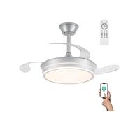 wonderlamp - Ventilador de techo Smart con APP y mando a Distancia, Ventilador de techo con aspas retráctil, Miso Mini Evo Plata 46W, Memoria de encendido, 3 CCT, Intensidad Regulable, Silencioso