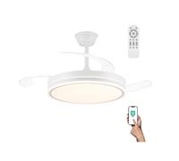 wonderlamp Ventilador LED aspas plegables Miso Evo Blanco 72W con Memoria de encendido, APP, Mando a distancia CCT 3000-4000-6000K, Intensidad Regulable, Silencioso