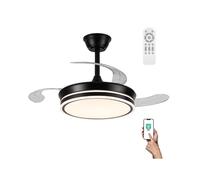 wonderlamp Ventilador LED aspas plegables Miso Mini Evo Negro 46W con Memoria de encendido, Mando a distancia CCT 3000-4000-6000K, Intensidad Regulable, Silencioso