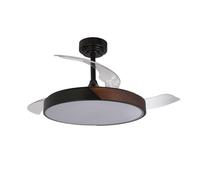 wonderlamp - Ventilador LED aspas plegables Terno Negro con detalles en madera CCT 3000-4000-6000K