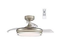 wonderlamp - Ventilador Techo LED con Aspas Retráctiles Perla Mini, Motor DC Silencioso, 3 CCT Regulable 35W, Níquel