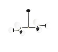 wonderlamp W-D000028 Lámpara de Techo Colgante con Tulipas Opal, Estilo Nórdico, Modelo Mulen, Negro y Dorado, 6 Focos con Bombilla E27