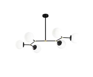wonderlamp W-D000028 Lámpara de Techo Colgante con Tulipas Opal, Estilo Nórdico, Modelo Mulen, Negro y Dorado, 6 Focos con Bombilla E27