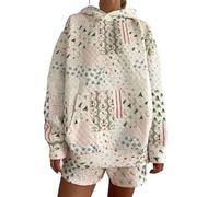 Wonderland Quilted Holiday Hoodie, 2026 Christmas Holiday Quilted Mockneck Sweatshirt Set, Sudadera+Shorts, M
