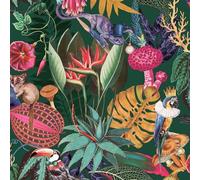 Wonderland WOW036 - Papel pintado, diseño tropical esmeralda, color verde