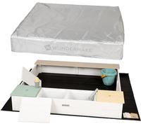 WONDERMAKE® Arenero de diseño con cocina de barro, cubierta Oxford 420D, lámina de fieltro, caja de arena de madera, con cierre cuadrado, jardín para niños, color blanco