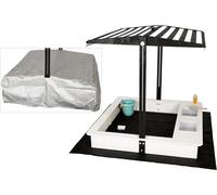 WONDERMAKE® Arenero de diseño con cocina de barro, techo, cubierta Oxford 420D, lámina de fieltro, caja de arena de madera, con cierre cuadrado, para jardín al aire libre, para niños, color negro y