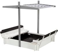 WONDERMAKE® Arenero de diseño de madera con techo, cubierta y banco, caja de arena para niños con tapa plegable, protección solar UV, caja de arena cuadrada para jardín, parque infantil, 120 x 120 cm