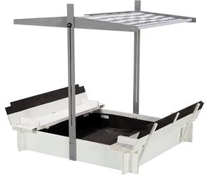 WONDERMAKE® Arenero de diseño de madera con techo, cubierta y banco, caja de arena para niños con tapa plegable, protección solar UV, caja de arena cuadrada para jardín, parque infantil, 120 x 120 cm