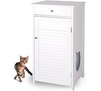 WONDERMAKE® Armario para gatos grande alto de madera con cajón y puerta cerrada, diseño de casa de gatos, inodoro XL, 51 x 46 x 96 cm, color blanco