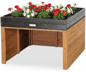 WONDERMAKE® Garaje para robot cortacésped XXL universal con drenaje de agua, jardinera de madera, para robot cortacésped, cobertizo para robot cortacésped, garaje, techo plano, 78,5 x 96 x 57 cm