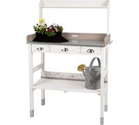 WONDERMAKE® Mesa Grande para Plantas de Cultivo Blanca con 3 cajones de Madera Resistente a la Intemperie, Mesa de Trabajo para jardín XL para Exteriores, balcón, Mesa de Jardinero, Blanco grisáceo