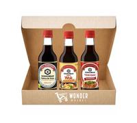 Wondermarket. Pack de 3 Salsas orientales de Kikko Man. Salsa de soja original, salsa Wok y salsa Teriyaki.