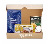 Wondermarket para hacer curry fácil y casero. Contiene Curry en pasta, Arroz y Leche de Coco.