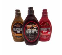 Wondermarket Siropes Americanos. Pack Degustación Hershey. Chocolate, Caramel syrup. Strawberry syrup.